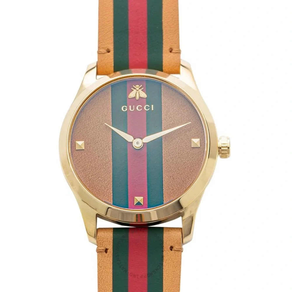 Gucci G-Timeless Quartz Brown Dial with Stripe Motif Unisex Watch - Picture 5 of 6